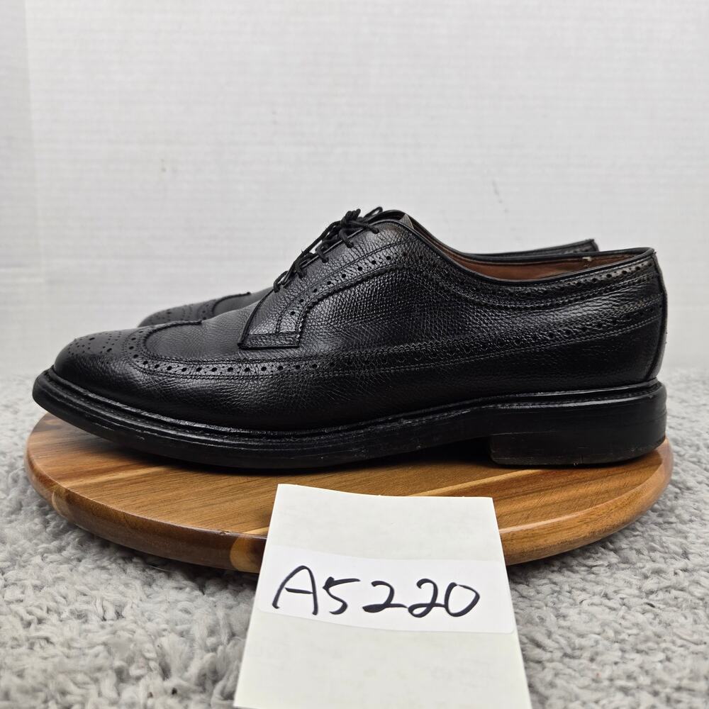 Allen Edmonds Mens 9.5D MacNeil Black Pebble Leather Long Wingtip Oxford Dress